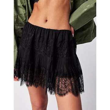 Women Lace Tiered Mini Skirt Summer Elastic Pleated Lace Trim Half Slip Low Rise Flowy Short Skirts ...