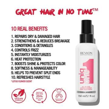 REVLON PROFESSIONAL UniqOne Hair Treatment, Moisturizing Leave-In Product, Repair For Dry and Damaged Hair, Promotes Healthy Hair, Lotus Flower Fragrance, 5.1 Fl Oz (Pack of 1)