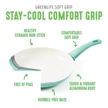 GreenLife Soft Grip Healthy Ceramic Nonstick 7" and 10" Frying Pan Set, PFAS & PFOA-Free, Dishwasher Safe, Egg Omelet Skillet, Cookware for Easy Cooking, Non-Stick Kitchen Essentials, Turquoise