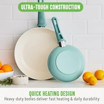GreenLife Soft Grip Healthy Ceramic Nonstick 7" and 10" Frying Pan Set, PFAS & PFOA-Free, Dishwasher Safe, Egg Omelet Skillet, Cookware for Easy Cooking, Non-Stick Kitchen Essentials, Turquoise