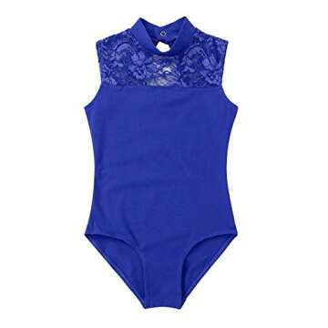 inhzoy Kids Girl's Lace Hollow High Neck Ballet Dance Leotard Tops Athletic Sports Outfit Blue A 12-14