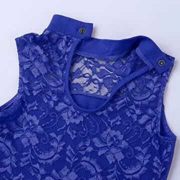 inhzoy Kids Girl's Lace Hollow High Neck Ballet Dance Leotard Tops Athletic Sports Outfit Blue A 12-14