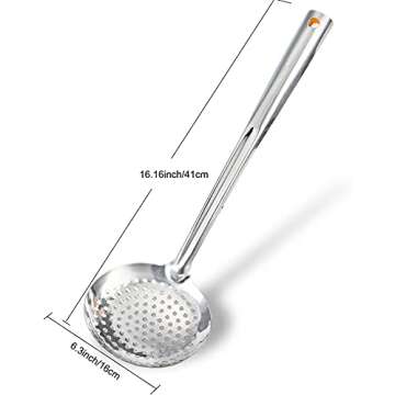 TENTA KITCHEN Dia 16CM Stainless Steel Skimmer/Slotted Spoon/Strainer Ladle with ABS Plastic Heat Re...