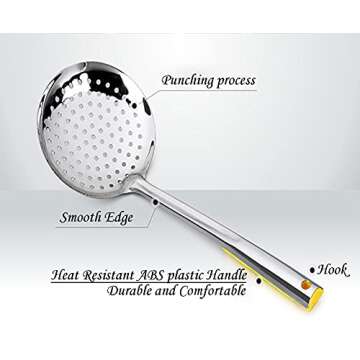 TENTA KITCHEN Dia 16CM Stainless Steel Skimmer/Slotted Spoon/Strainer Ladle with ABS Plastic Heat Resistant Handle
