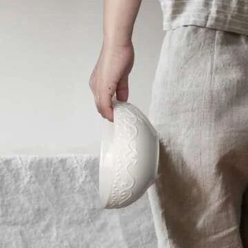 Artena Cereal Bowls 26 OZ, Ceramic Soup Bowls For Kitchen, Embossment Bowls For Rice Pasta Salad, White Bowls For Breakfast Lunch Dinner, 6 Inch, Set Of 6, Dishwasher & Microwave Safe, Floral