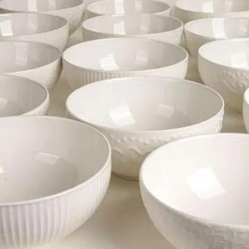 Artena Cereal Bowls 26 OZ, Ceramic Soup Bowls For Kitchen, Embossment Bowls For Rice Pasta Salad, White Bowls For Breakfast Lunch Dinner, 6 Inch, Set Of 6, Dishwasher & Microwave Safe, Floral