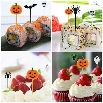 100 PCS Halloween Picks Plastic Halloween Party Cupcake Toppers Halloween Appetizer Picks