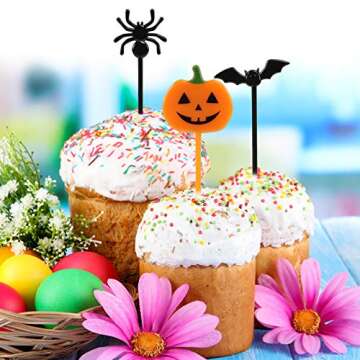 100 PCS Halloween Picks Plastic Halloween Party Cupcake Toppers Halloween Appetizer Picks