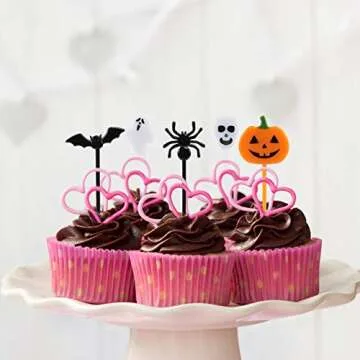 100 PCS Halloween Picks Plastic Halloween Party Cupcake Toppers Halloween Appetizer Picks