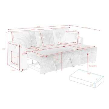 Eafurn Pull Out Sleeper Sectional Sofa Couch Bed - L Shaped Convertible Corner Lounge Sofa&Couch wit...