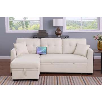 Eafurn Pull Out Sleeper Sectional Sofa Couch Bed - L Shaped Convertible Corner Lounge Sofa&Couch with Reversible Chaise & Pullout Sofabed, Dual USB Ports,Side Pockets for Living Room Office