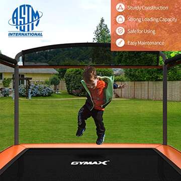 GYMAX 6FT Kids Trampoline with Swing, ASTM Approved Rectangle Recreational Trampoline with Enclosure Safety Net, Indoor/Outdoor Baby Toddler Play Combo Bounce, Birthday for Boy & Girl (Orange)