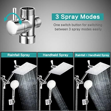 Tudoccy 8" High Pressure Rainfall Shower Head Combo