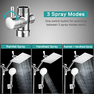 Tudoccy 8" High Pressure Rainfall Shower Head Combo