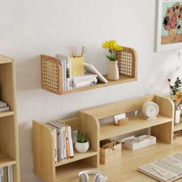 YEMNMFH Rattan Wall Shelf, Hanging Book Shelves for Wall, Decorative Shelves for Natural Nursery Dec...
