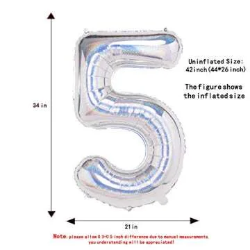 Laser Silver 40 Inch Number 5 Foil Balloon for Parties