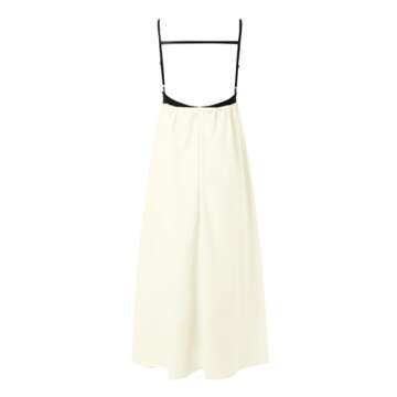 Generic Womens Linen Maxi Dress Contrast Trim Spaghetti Straps Summer Outfits Sleeveless Long Dresses Travel Vacation, Large, L02 Beige