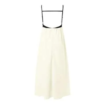 Generic Womens Linen Maxi Dress Contrast Trim Spaghetti Straps Summer Outfits Sleeveless Long Dresses Travel Vacation, Large, L02 Beige