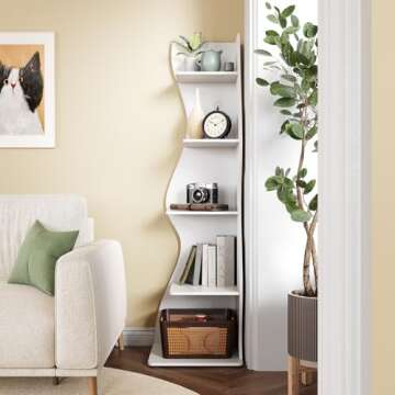 LITTLE TREE Small Corner Shelf, Modern 5-Tier Wall Corner Bookshelf, Stylish Bookcase Storage Rack f...