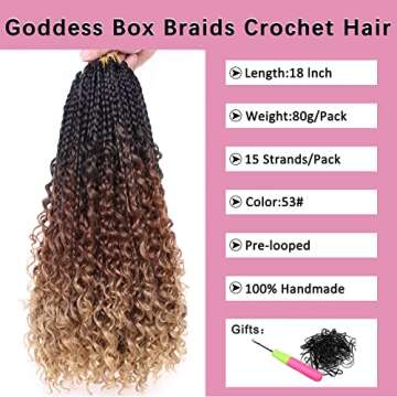 COOKOO 8 Packs Goddess Box Braids Crochet Hair With Curly Ends 18 Inch Goddess Crochet Hair Pre Loop...