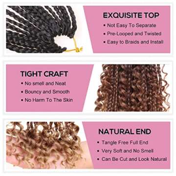 COOKOO 8 Packs Goddess Box Braids Crochet Hair With Curly Ends 18 Inch Goddess Crochet Hair Pre Looped Synthetic Bohemian Hippie Ombre Knotless Braiding Hair for Black Women 53#