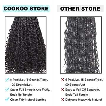 COOKOO 8 Packs Goddess Box Braids Crochet Hair With Curly Ends 18 Inch Goddess Crochet Hair Pre Looped Synthetic Bohemian Hippie Ombre Knotless Braiding Hair for Black Women 53#