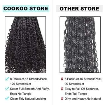 COOKOO 8 Packs Goddess Box Braids Crochet Hair With Curly Ends 18 Inch Goddess Crochet Hair Pre Looped Synthetic Bohemian Hippie Ombre Knotless Braiding Hair for Black Women 53#