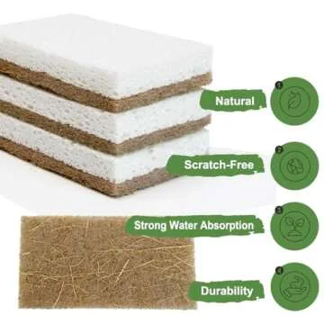 CELOX 12 Pack Coconut Fiber Biodegradable Sponges, Non Scratch Kitchen Cleaning Sponge, Eco-Friendly Dual-Sided Sponge for Dishwashing