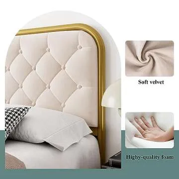 iPormis Upholstered Queen Bed Frame in Gold & Beige