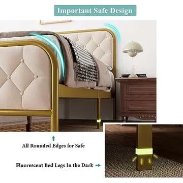 iPormis Upholstered Queen Bed Frame in Gold & Beige