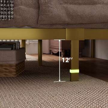 iPormis Upholstered Queen Platform Bed Frame, Heavy Duty Mattress Foundation, 12" Under Bed Space, Metal Slats Support, Button Tufted Headboard, Easy Assembly, Noise Free, Gold & Beige