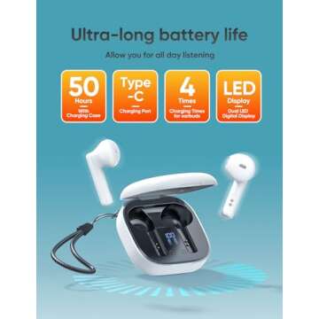 DazDalee Wireless Earbuds Bluetooth V5.3 Headphones 50H Playback Deep Bass Stereo Ear Buds with LED Power Display Charging Case IPX7 Waterproof Earphones with Mic Headset for Android/iOS Phones