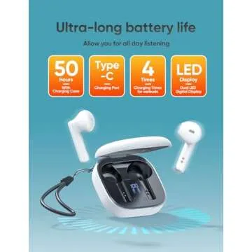 DazDalee Wireless Earbuds Bluetooth V5.3 Headphones 50H Playback Deep Bass Stereo Ear Buds with LED Power Display Charging Case IPX7 Waterproof Earphones with Mic Headset for Android/iOS Phones