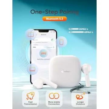 DazDalee Wireless Earbuds Bluetooth V5.3 Headphones 50H Playback Deep Bass Stereo Ear Buds with LED Power Display Charging Case IPX7 Waterproof Earphones with Mic Headset for Android/iOS Phones