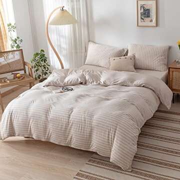 DONEUS Jersey Knit Duvet Cover Set 100% Soft Cotton Stripe Bedding Set
