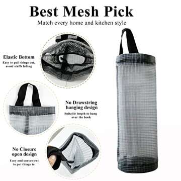 TOGETRUE Plastic Bag Holder, Mesh Grocery Bag Holder Hanging Storage Bag Dispenser (Dark Grey 2 Packs)
