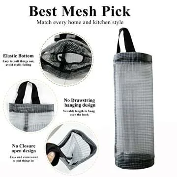 TOGETRUE Plastic Bag Holder, Mesh Grocery Bag Holder Hanging Storage Bag Dispenser (Dark Grey 2 Packs)