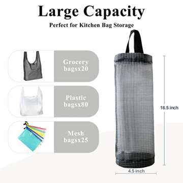 TOGETRUE Plastic Bag Holder, Mesh Grocery Bag Holder Hanging Storage Bag Dispenser (Dark Grey 2 Packs)