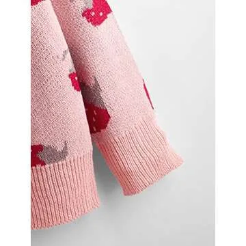 MakeMeChic Women's Plus Size Strawberry Print Long Sleeve Open Front Knit Cardigan Sweater Pink 0XL