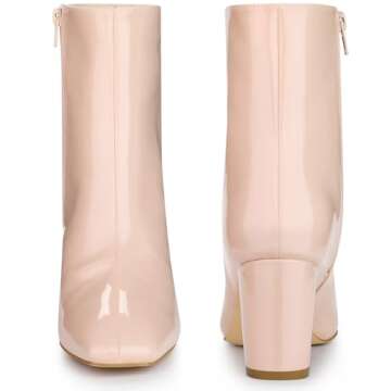 Allegra K Women's Gogo Boots Square Toe Side Zip Chunky High Heels Nude Ankle Boots 9 M US