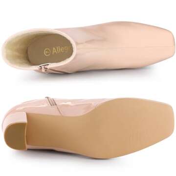 Allegra K Women's Gogo Boots Square Toe Side Zip Chunky High Heels Nude Ankle Boots 9 M US