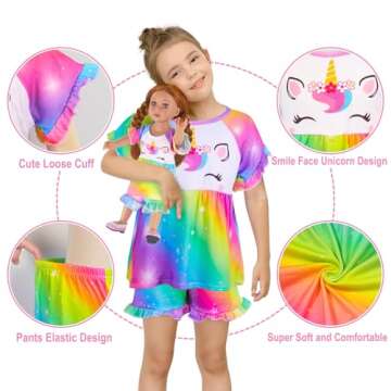 Unicorn Pajamas for Girls & 18" Dolls - Matching Set