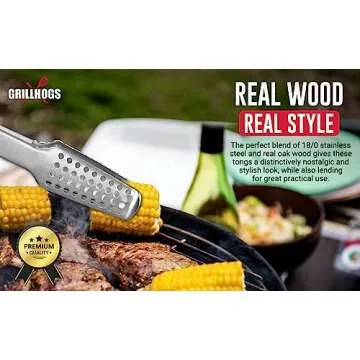 Durable 16" Long Tongs with Ergonomic Wood Handle