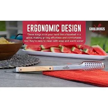 Durable 16" Long Tongs with Ergonomic Wood Handle