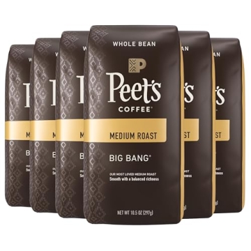 Peet's Big Bang Medium Roast Whole Bean Coffee, 63 Ounces (6 Bags)