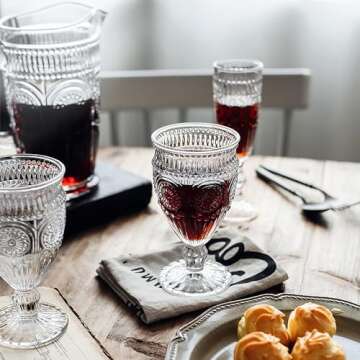 Kingrol 6 Pack Wine Glasses Goblets, 10 oz Vintage Water Glasses, Romantic Mixed Drink Glasses for Party, Daily Use