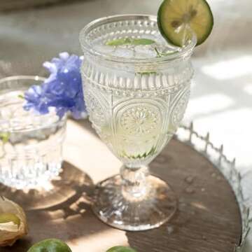 Kingrol 6 Pack Wine Glasses Goblets, 10 oz Vintage Water Glasses, Romantic Mixed Drink Glasses for Party, Daily Use