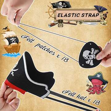 36 Pcs Skull Print Pirate Eye Patches Pirate Hat Costume Cap 18 Pieces Caribbean Pirate Captain Hat for Kids 18 Pieces Felt Pirate Eye Patches for Halloween Pirate Party Theme Party Cosplay