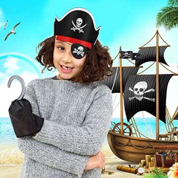 36 Pcs Skull Print Pirate Eye Patches Pirate Hat Costume Cap 18 Pieces Caribbean Pirate Captain Hat for Kids 18 Pieces Felt Pirate Eye Patches for Halloween Pirate Party Theme Party Cosplay