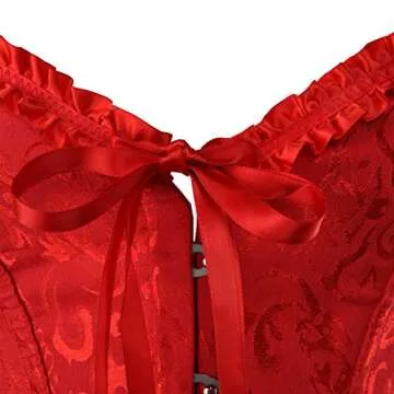 Frawirshau Women's Lace Up Overbust Corset - Red